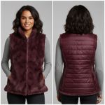 Nicole Miller Original Reversible Vest Womens Small Wine Red Faux Fur Quilted Photo 1