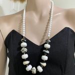 Vintage B/W Plastic Bead Swirl 30” Necklace Photo 1