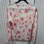 Como Blu Womens White Pink Floral Lace Trim Tie Neck Long Sleeve Blouse Rayon S Photo 5