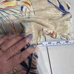 Chico's  Women's Linen Blend Tropical Print Tie Front V-Neck Top Tan Blue Sz 3 XL Photo 7