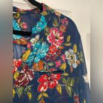 Kut From The Kloth  Size MP Navy Blue Floral Sheer Long Sleeve Button Down Top Photo 5