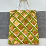 Vintage 60’s 70’s Yellow Green Orange Plaid Graphic Oversized Quilted Tote Bag Photo 0