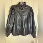ZARA  Black Vegan Leather button up blouse puff long‎ sleeve, Medium Photo 5
