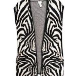 Chico's Maggie Duster Womens Small Black Tan Zebra Open Sweater Vest Lightweight Photo 0