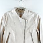 BLANK NYC  Faux Leather Long Sleeve Crop Asymmetric Full Zip Moto Jacket Cream M Photo 7