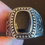 Black obsidian gemstone S925 silver ring size 7.5 Photo 4