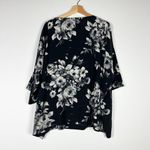 Eskandar Silk Satin Black White Floral Flower Print Pattern Kaftan Blouse Top L Photo 3