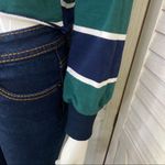 Charlotte Russe Striped Crop Hoodie Blue Green Small Raw Hem Photo 5