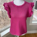 Gap Hot Pink Fuschia Cotton Crochet Ruffle Sleeveless Sheer Sweater Top Sz M Photo 6
