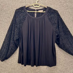 Velvet Burnout Blouse 2X Witchy Sheer Accent Dark Boho Unique Black Photo 0