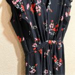 Rebecca Taylor  black red floral ruffle v neckline silk dress 8 Photo 5