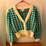 &Merci Women’s Green and Cream Houndstooth Cropped Cardigan SzMedium Size M Photo 0