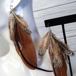 Boho Long Brown Real Feather Earrings Tan Photo 1