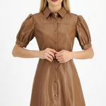Kit & Sky Womens Faux Leather Puff Sleeves Mini Shirtdress Juniors Brown Size XXL Photo 0