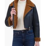 Rebecca Minkoff Faux Shearling Vegan Leather Moto Jacket, Black/Brown, Large NWT Photo 1