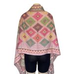 Mexican Artisan Reversible Woven Poncho Pink Multicolor Festival Boho Wrap Photo 2