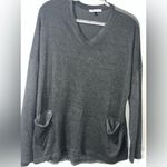 Tempo Paris Italy Women’s V-neck Clear Sequin Back Gray Fuzzy Sweater Pocket Sm Photo 1