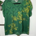 CAbi  Style 597 Green Envy Medallion‎ Yellow Floral Cap Sleeve Blouse Size Medium Photo 2