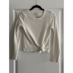 Madewell Ribbed Knit Long Sleeve Knot Front Cropped Top Ivory Size S Photo 1