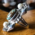 Royston Blue Horizon Turquoise White Pearl Sterling Silver Ring Size 7 Photo 1