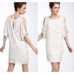 Aidan Mattox Dress Womens Size 14 White Silver Cold Shoulder Sequin Silk Party Photo 1