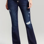 KanCan High Rise Dark Ripped Button Fly Flare‎ Jean Womens XL Blue Photo 0