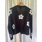Just Polly Women's Daisy Floral V Neck Button Cardigan Varsity Sweater S Black Photo 3