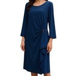 White House | Black Market White‎ House Black Market Drape Evening Dress Blue Gold Tone Long Sleeve Sz XL Photo 0