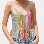 ZARA Mermaid Striped Multicolor Sequin Peplum Ruffle Detail V Neck Shiny Top S Photo 0