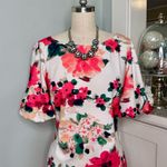 Eliza J Pink Floral Scuba Sheath Dress with Puffy Statement Sleeves Size 6 Photo 2