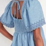 Old Navy  denim embroidered eyelet ruffle sleeve top m Photo 1