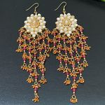Unsigned Pink/Gold Bohemian Long Beaded Chandelier Festival Boho Earrings 35.5g Photo 4