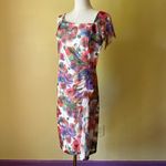 Joseph Ribkoff Floral Mesh Sheath Dress Watercolor Print Ruched Asymmetrical 12 Photo 9