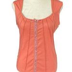 New York And Company  peachy orange sleeveless tank top laced with a bow women's S Photo 0