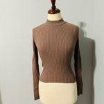 ZARA  Brown Long Sleeves Round High Neck Open Back Rib Adjustable Top Size L Photo 8
