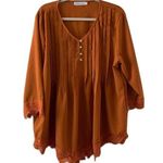 Miss Look Womens Plus Size 3XL Orange Pleated Crochet Trim Popover Blouse Photo 0