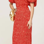 ROTATE Jacquard Red Floral Puff Sleeve Corset Open Back Cocktail Dress (No Size) Size undefined Photo 0