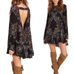 Free People Smooth Talker Floral Open Back Tunic Blouse XS Raven Black Festival Photo 1