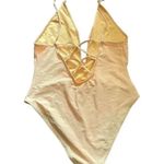 Yellow Beachy Cut Out Plunge One Piece Adjustable Straps Swimming Suit Sz M/L Size M Photo 3