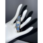 VTG Alpaca Mexico Sterling Silver Bangle Bracelet Abalone Blue Flower Inlay 7" Photo 3