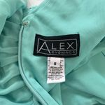 Alex Evenings Aqua Rhinestone Ruched Sleeveless Midi Stretch Mesh Dress Size 8 Photo 9