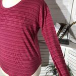 Athleta  long sleeves shirt rounded hem striped pink stretchy scooped neck Sz L Photo 5