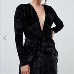 Missguided  velvet twist front mini dress in stretch black velvet Photo 0