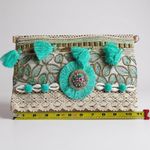 Embellished Clutch Purse Beaded Tassels Shells Hippie Festival Bag Blue Photo 4