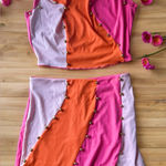 Colorful Retro Patchwork Top and Colorblock Skirt Set 2pc Set Pink Photo 0