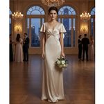 Show Me Your Mumu Rome Twist Gown Dress Maxi Sz XS Gold Luxe Satin Wedding Party Photo 11