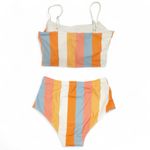 One Loved Babe Bikini Set Size Medium Retro Stripe High Waist Swim Two Piece M Orange Photo 2