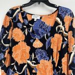 Prescott Womens Floral Top Knotted Black Orange Blue Stretch Short Sleeve Sz 4X Photo 1