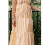 Pink White Orange Striped Tiered Maxi Dress Photo 9