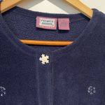 VTG Premier International Christmas Navy Blue Embroidered Cardigan Fleece Sz M Size M Photo 4